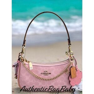 Coach Teri Shoulder Bag In Signature Canvas With Charms Powder Pink Purse